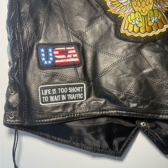 Black and Yellow Motorcycle Vest with Eagle Emblem - Picture 9 of 11